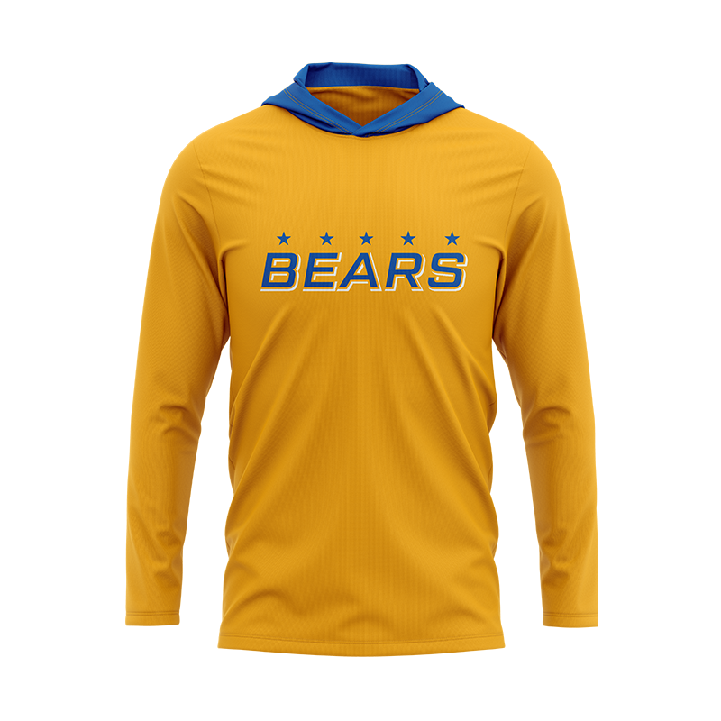 Yellow Bears long sleeve shirt by BOLT Custom Sportswear, featuring a bear graphic design on the front.