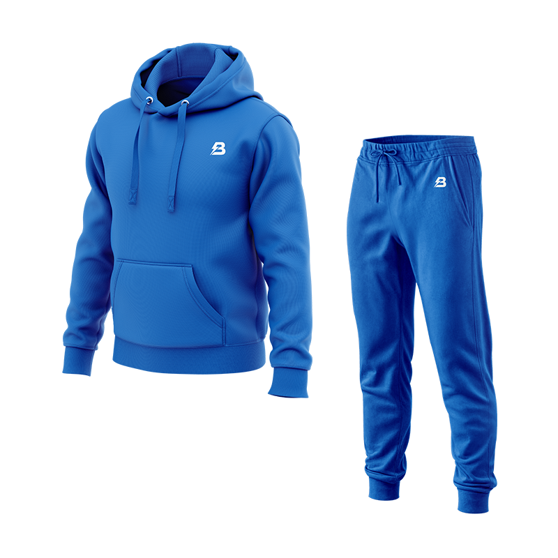 Blue Bolt Sweat Suit by Bolt Custom Sportswear, featuring a comfortable hoodie and matching sweatpants for athletic wear.