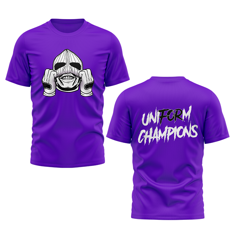 Purple GOON SQUAD short sleeve T-shirt by BOLT Custom Sportswear, featuring bold graphic design on the front.