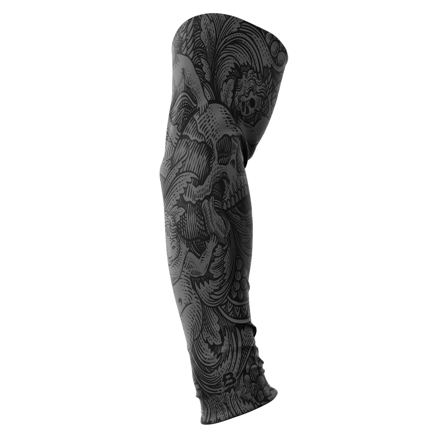 Pair of BOLT Elite Tattoo Sleeves by BOLT Custom Sportswear featuring detailed, realistic tattoo designs for athletic or casual wear.