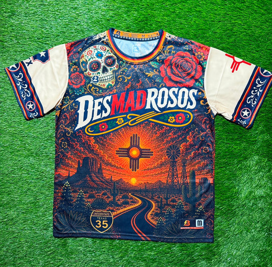 Bolt Custom Sportswear Desmadrosos Día de los Muertos graphic t-shirt featuring vibrant Día de los Muertos skull design.