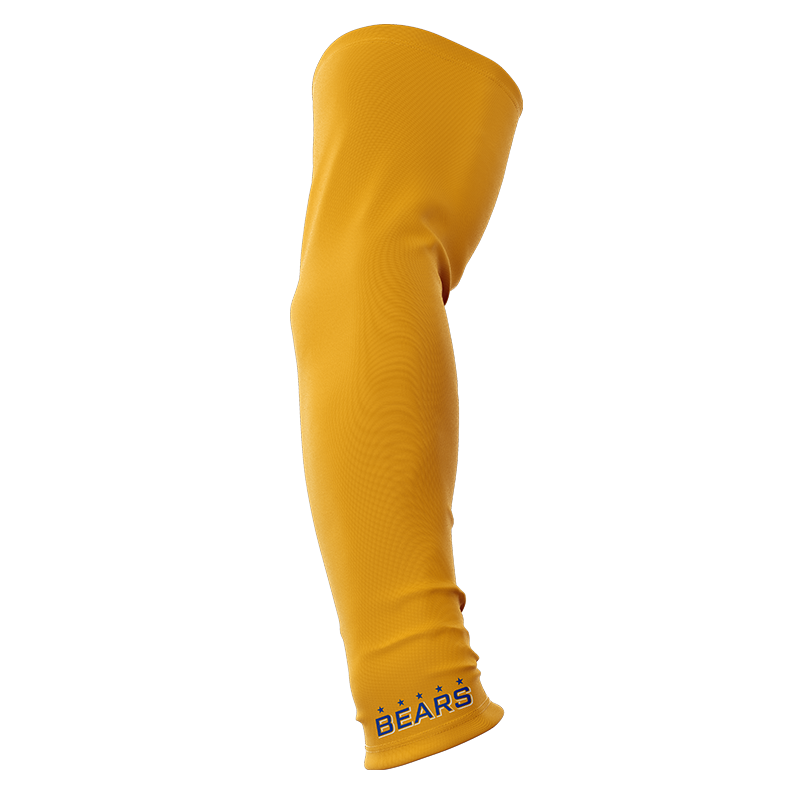 Yellow Bears arm sleeve by BOLT Custom Sportswear featuring a bear graphic design on stretchy athletic fabric.