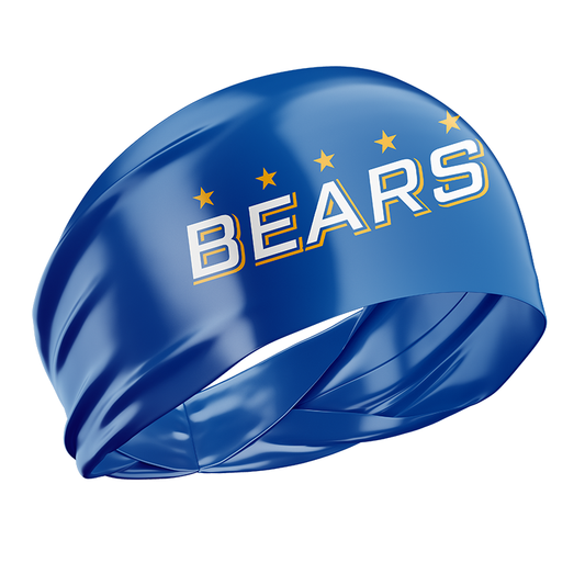 Black bears headband by BOLT Custom Sportswear, soft stretchy fabric for sports or casual wear, featuring a bear graphic design.