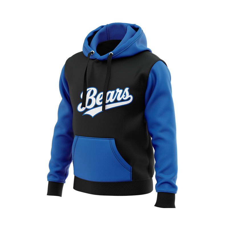 Black Bears Hoodie by BOLT Custom Sportswear featuring a bear graphic on the front, made from comfortable, casual fabric.