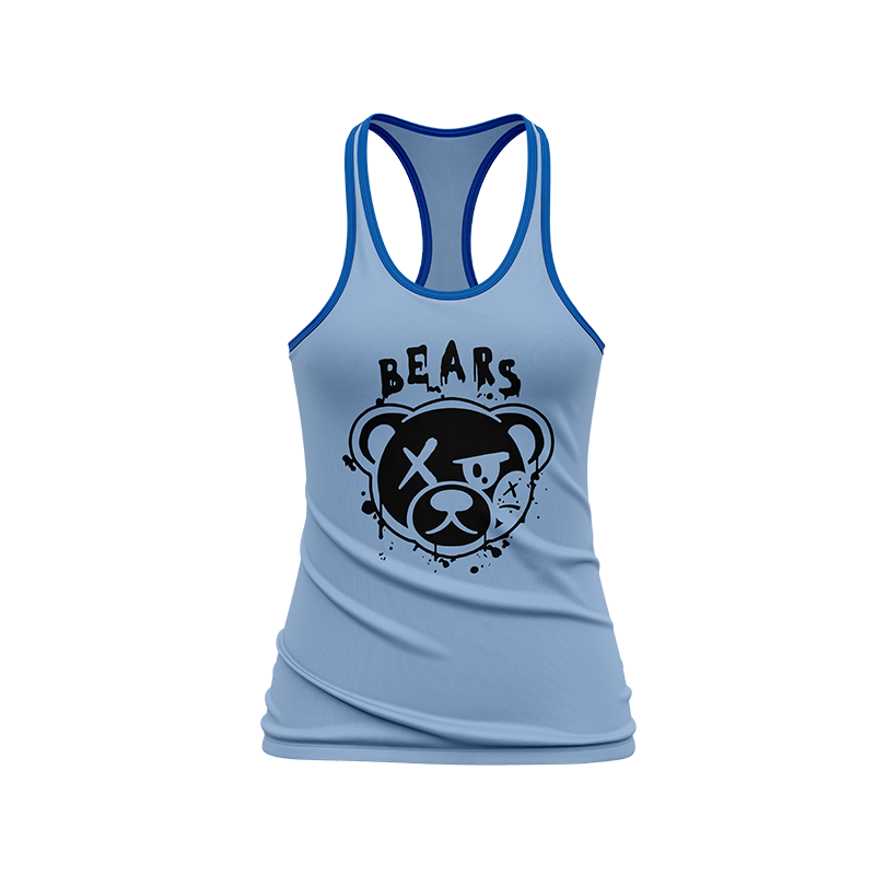 Blue bears racerback sportswear top by BOLT Custom Sportswear, featuring a comfortable fit and bold bear graphic design.