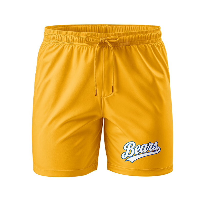 Bright yellow BEARS shorts by BOLT Custom Sportswear featuring a comfortable fit and sporty design.