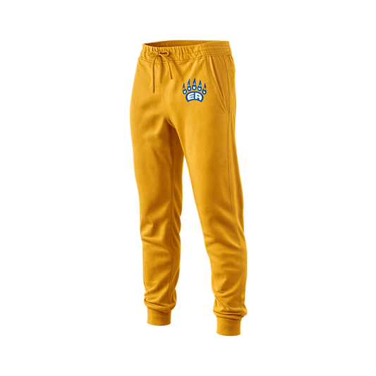 Yellow bear-themed sweatpants from BOLT Custom Sportswear, featuring a comfortable, casual design with bear graphics.