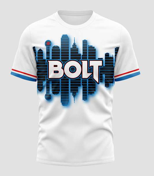 BOLT Custom Sportswear BOLT SKYLINE logo with sleek black and white design, showcasing modern branding and stylish graphics.