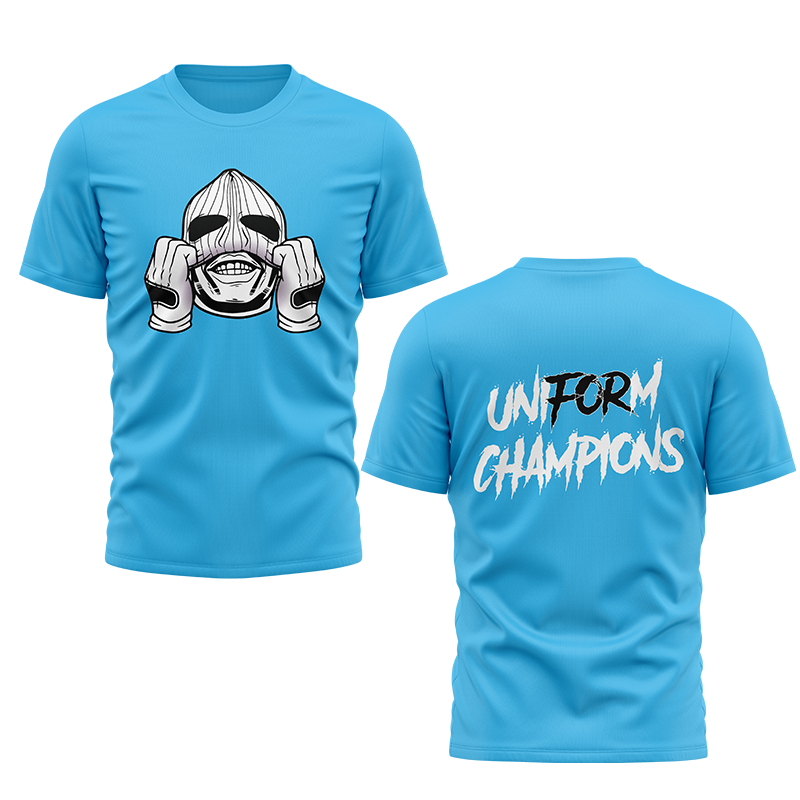 Blue GOON SQUAD short sleeve T-shirt from BOLT Custom Sportswear, featuring bold graphic design and comfortable fit.