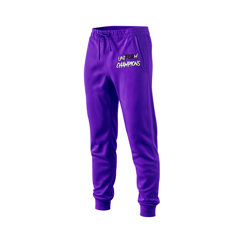 Purple GOON SQUAD windbreaker joggers by BOLT Custom Sportswear, showing the soft fabric and comfortable fit.
