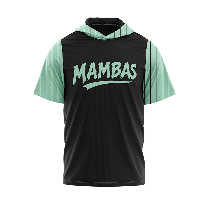 Black MAMBAS short sleeve hoodie by BOLT Custom Sportswear, featuring a comfortable fit and sporty design.