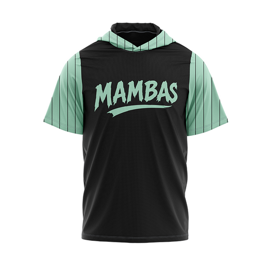 Black MAMBAS short sleeve hoodie by BOLT Custom Sportswear, featuring a comfortable fit and sporty design.
