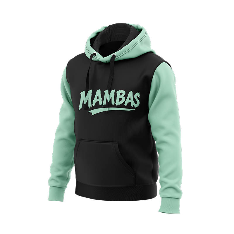 Green MAMBAS hoodie by BOLT Custom Sportswear featuring a comfortable fit and bold MAMBAS logo on the front.