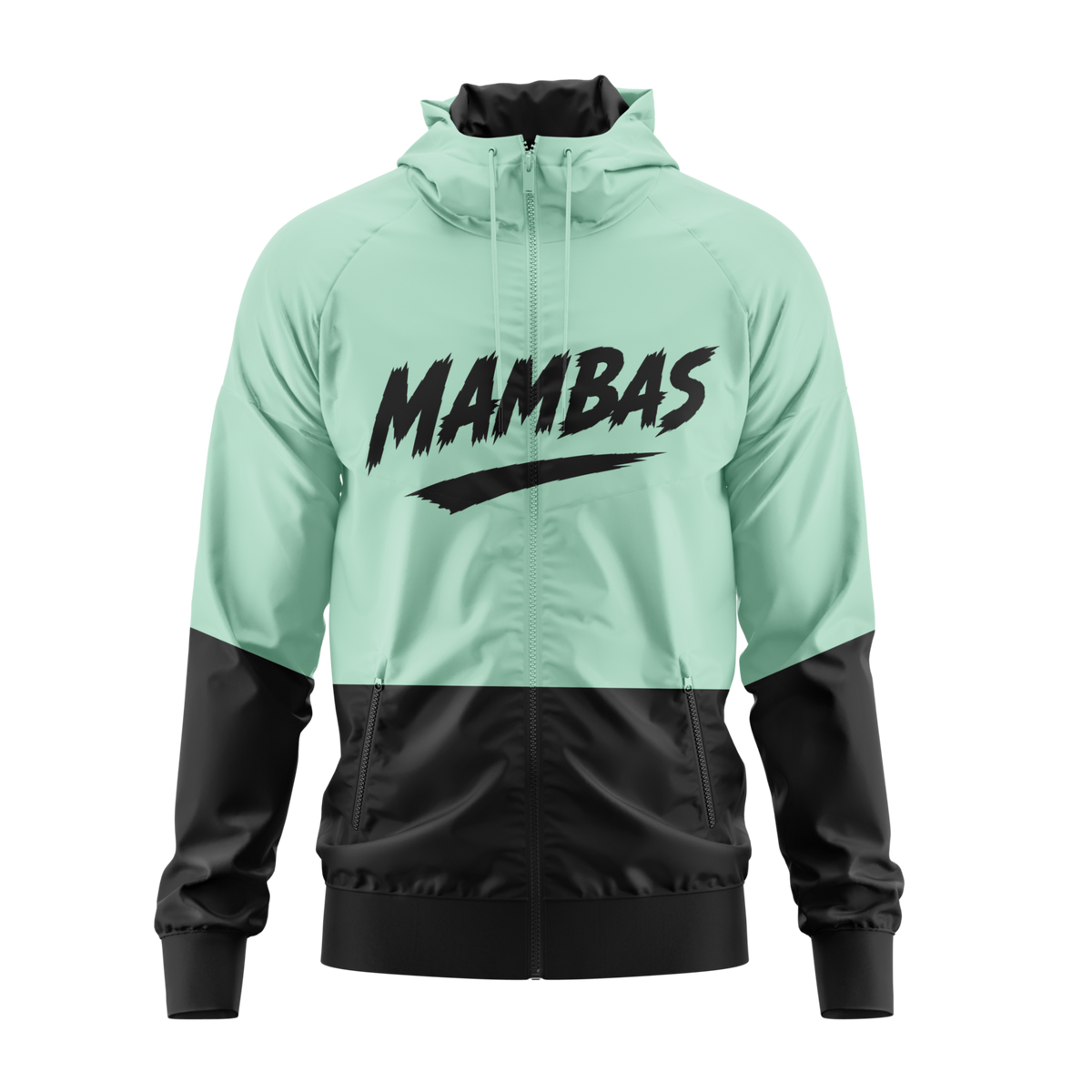 Light blue MAMBAS windbreaker jacket by BOLT Custom Sportswear, shown with a front view and full zip closure.