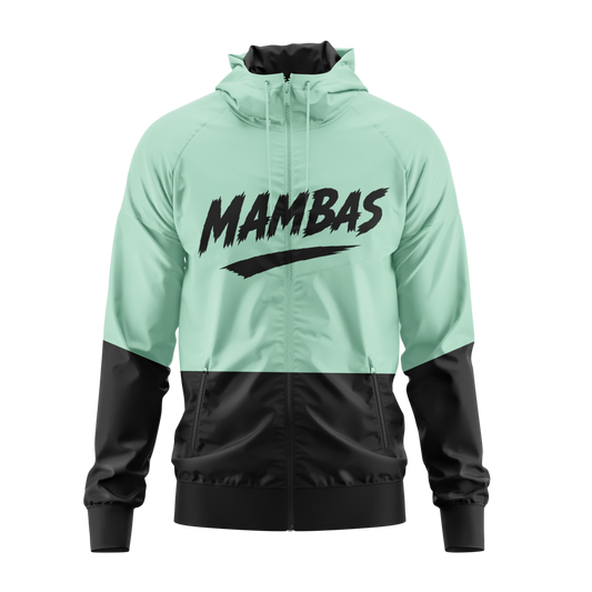 Light blue MAMBAS windbreaker jacket by BOLT Custom Sportswear, shown with a front view and full zip closure.