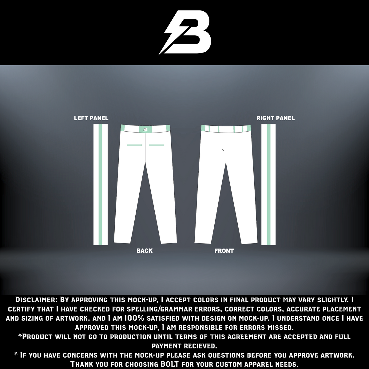 White Mambas pants by BOLT Custom Sportswear featuring athletic fit and sporty design for active wear.